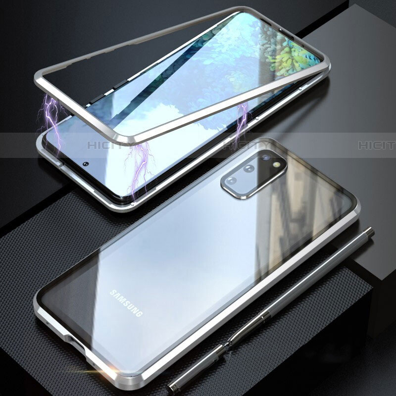 Samsung Galaxy S20 5G用ケース 高級感 手触り良い アルミメタル 製の金属製 360度 フルカバーバンパー 鏡面 カバー T01 サムスン シルバー