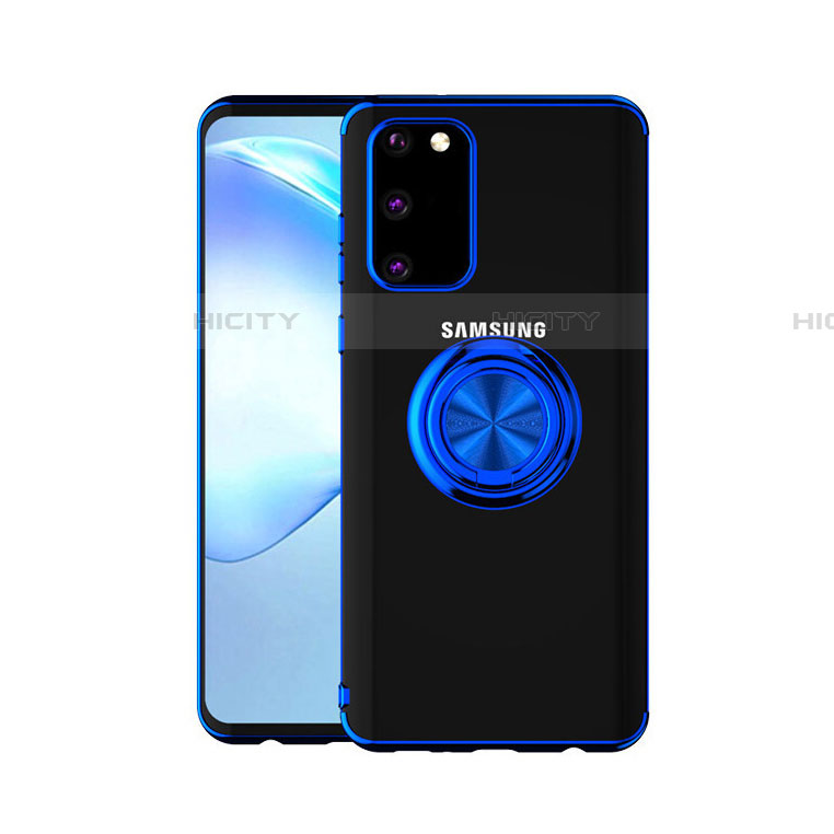 Samsung Galaxy S20 5G用極薄ソフトケース シリコンケース 耐衝撃 全面保護 クリア透明 アンド指輪 マグネット式 C01 サムスン ネイビー