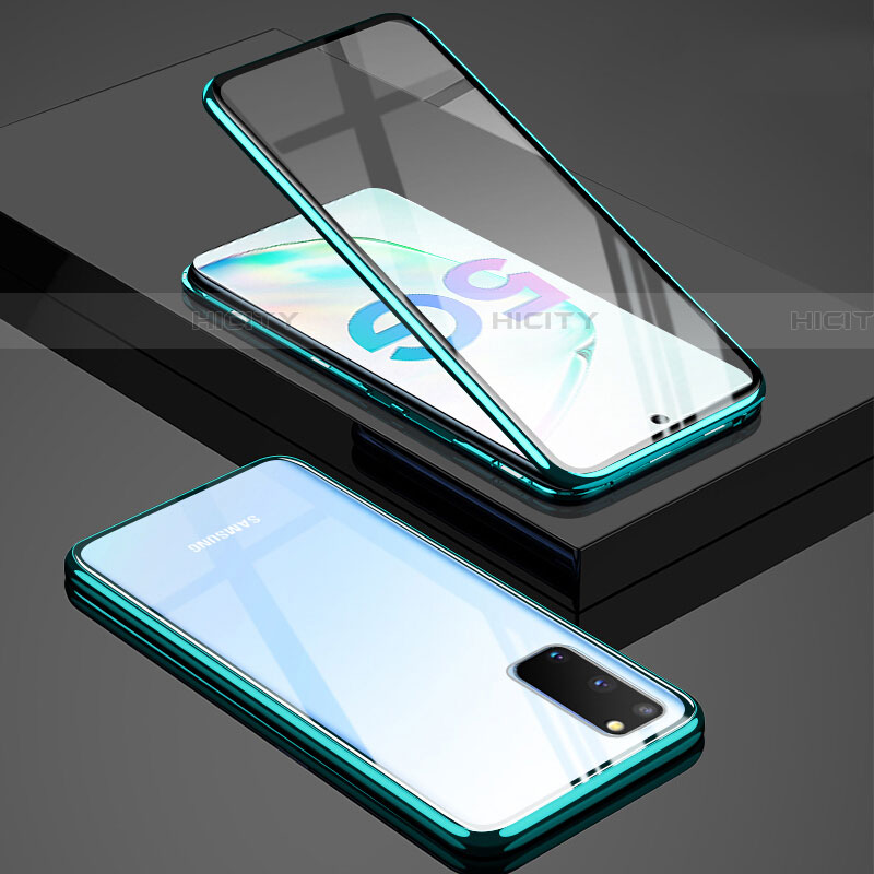 Samsung Galaxy S20 5G用ケース 高級感 手触り良い アルミメタル 製の金属製 360度 フルカバーバンパー 鏡面 カバー T02 サムスン グリーン