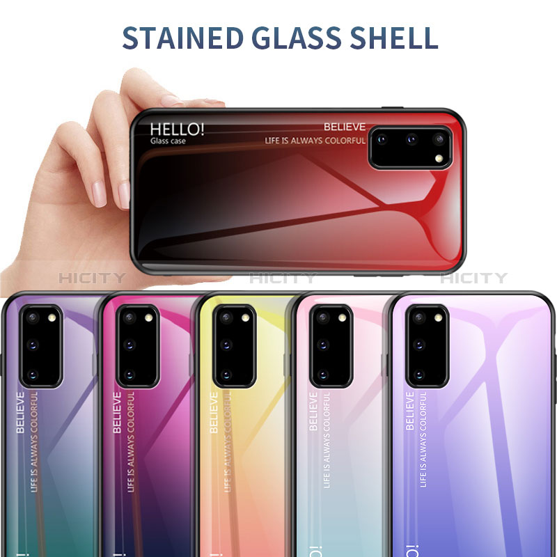 Samsung Galaxy S20 5G用ハイブリットバンパーケース プラスチック 鏡面 虹 グラデーション 勾配色 カバー LS1 サムスン 