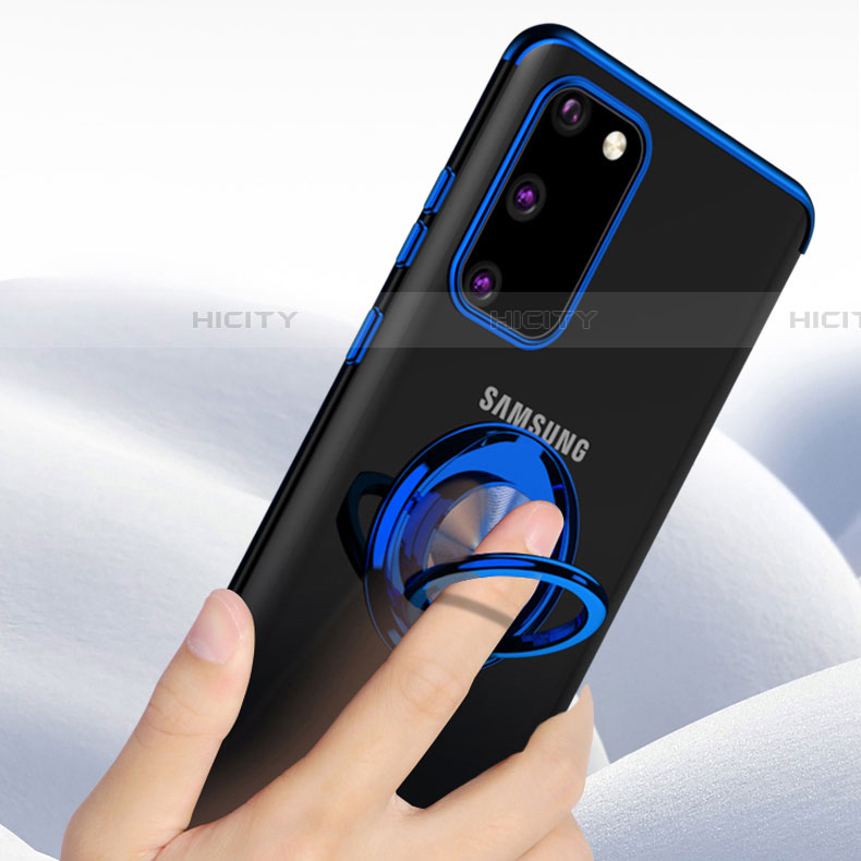 Samsung Galaxy S20 5G用極薄ソフトケース シリコンケース 耐衝撃 全面保護 クリア透明 アンド指輪 マグネット式 C01 サムスン 