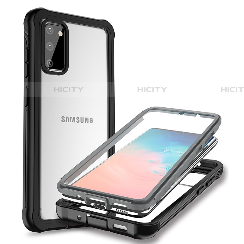 Samsung Galaxy S20用360度 フルカバーハイブリットバンパーケース クリア透明 プラスチック 鏡面 サムスン ブラック