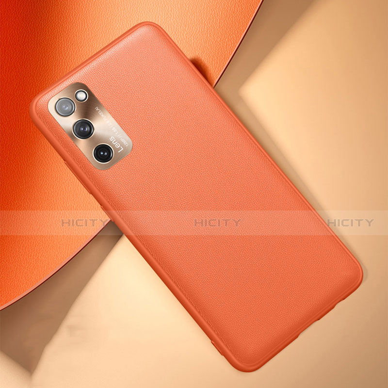 Samsung Galaxy S20 FE 4G用ケース 高級感 手触り良いレザー柄 サムスン オレンジ