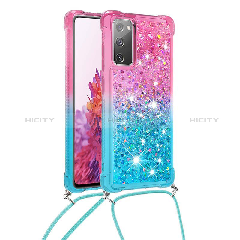 Samsung Galaxy S20 FE 5G用シリコンケース ソフトタッチラバー ブリンブリン カバー 携帯ストラップ S01 サムスン ピンク