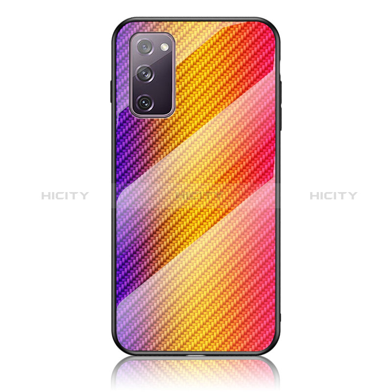 Samsung Galaxy S20 Lite 5G用ハイブリットバンパーケース プラスチック 鏡面 虹 グラデーション 勾配色 カバー LS2 サムスン オレンジ