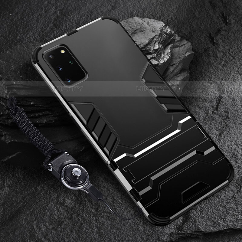 Samsung Galaxy S20 Plus 5G用ハイブリットバンパーケース スタンド プラスチック 兼シリコーン カバー R01 サムスン ブラック