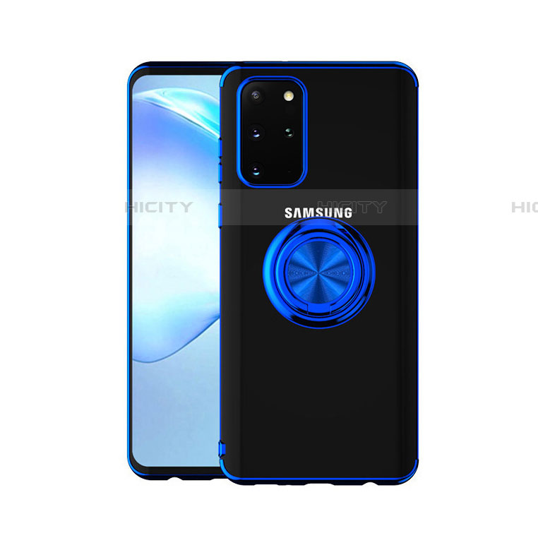 Samsung Galaxy S20 Plus 5G用極薄ソフトケース シリコンケース 耐衝撃 全面保護 クリア透明 アンド指輪 マグネット式 C01 サムスン ネイビー