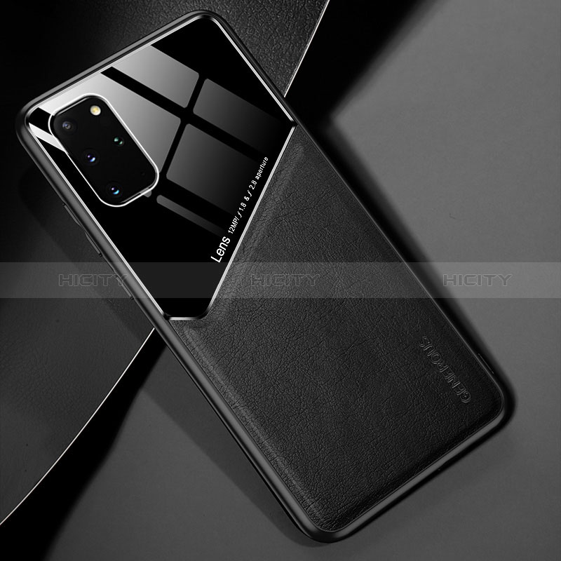 Samsung Galaxy S20 Plus用シリコンケース ソフトタッチラバー レザー柄 アンドマグネット式 サムスン ブラック