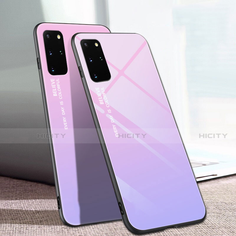 Samsung Galaxy S20 Plus用ハイブリットバンパーケース プラスチック 鏡面 虹 グラデーション 勾配色 カバー サムスン ピンク