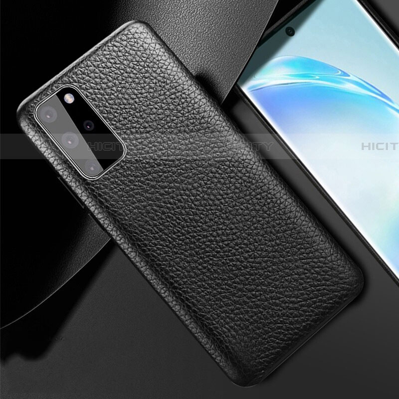 Samsung Galaxy S20 Plus用ケース 高級感 手触り良いレザー柄 R02 サムスン ブラック