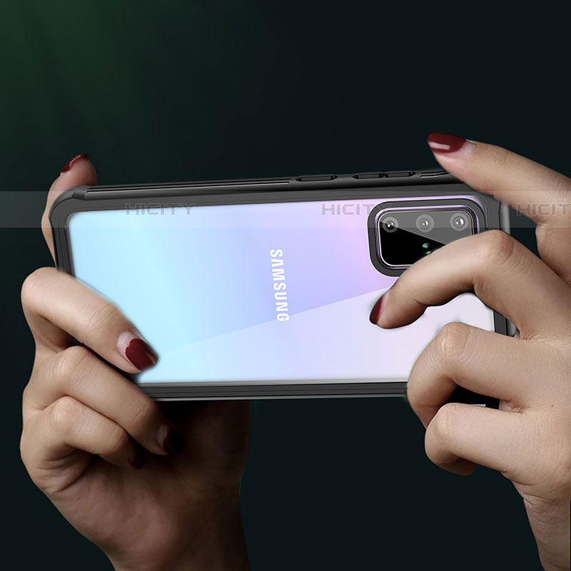 Samsung Galaxy S20 Plus用360度 フルカバーハイブリットバンパーケース クリア透明 プラスチック 鏡面 サムスン ブラック