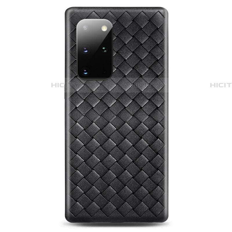 Samsung Galaxy S20 Plus用シリコンケース ソフトタッチラバー レザー柄 カバー H05 サムスン ブラック
