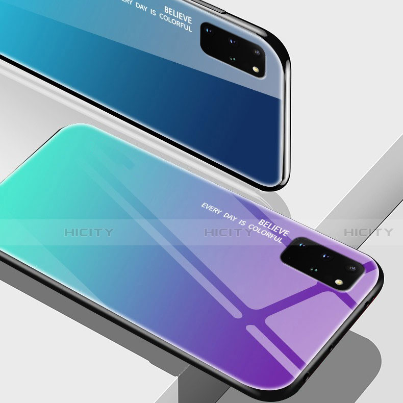 Samsung Galaxy S20 Plus用ハイブリットバンパーケース プラスチック 鏡面 虹 グラデーション 勾配色 カバー サムスン 