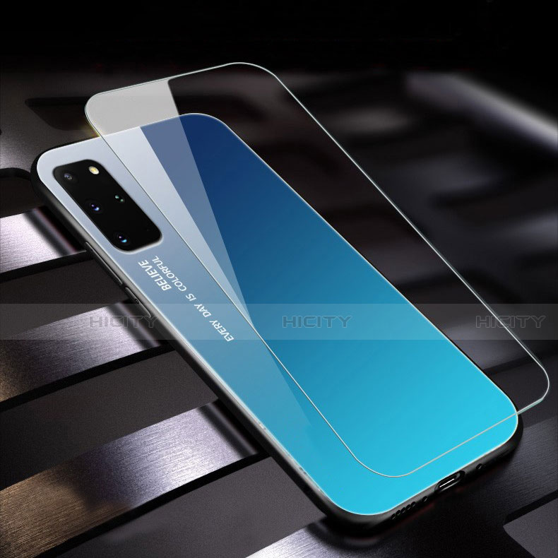 Samsung Galaxy S20 Plus用ハイブリットバンパーケース プラスチック 鏡面 虹 グラデーション 勾配色 カバー サムスン 