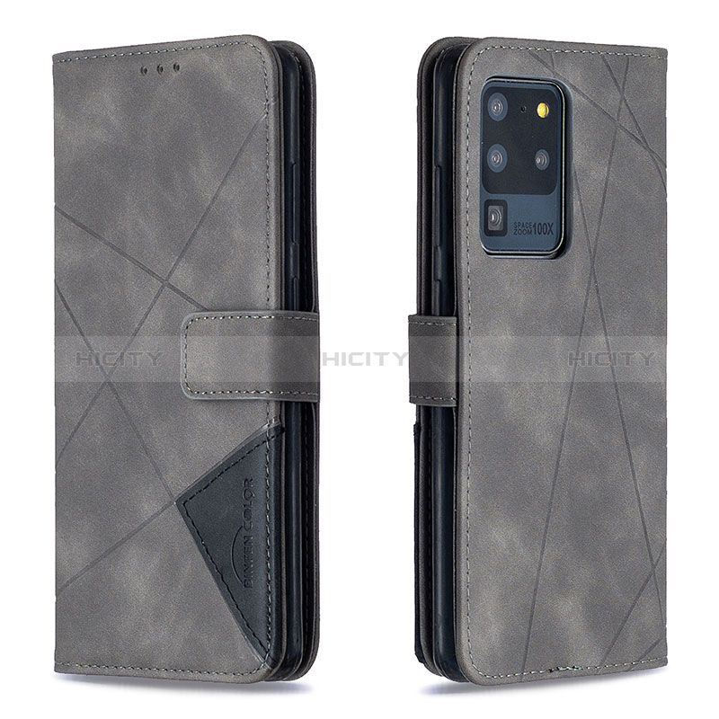 Samsung Galaxy S20 Ultra 5G用手帳型 レザーケース スタンド カバー B08F サムスン グレー