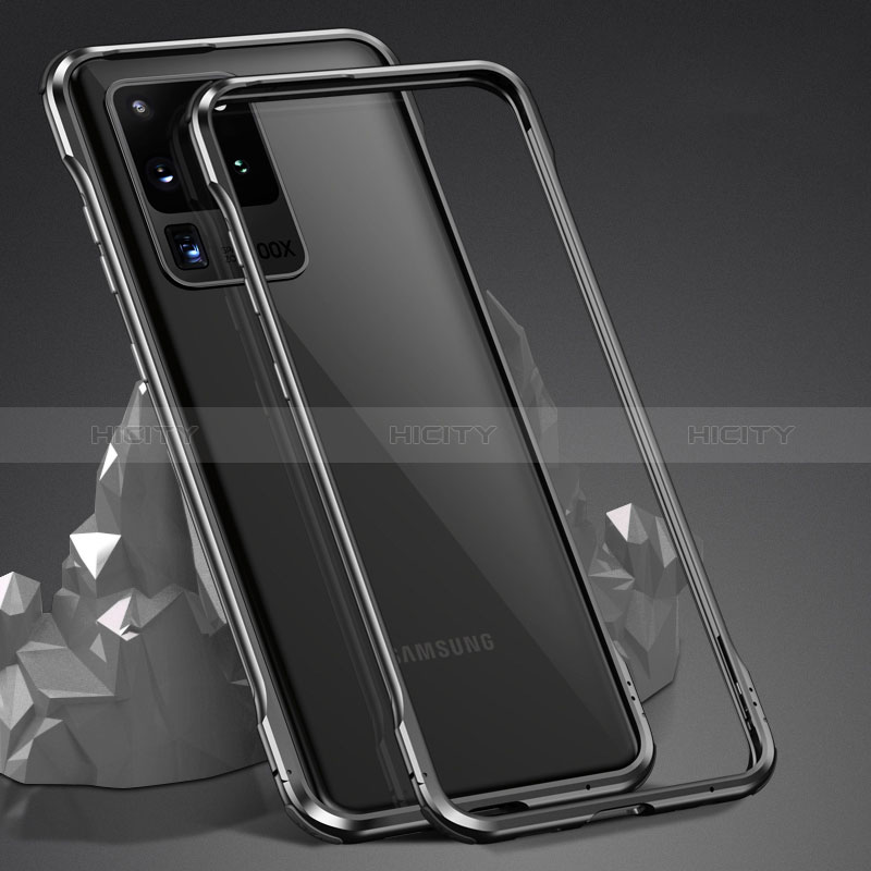 Samsung Galaxy S20 Ultra 5G用ケース 高級感 手触り良い アルミメタル 製の金属製 360度 フルカバーバンパー 鏡面 カバー LK3 サムスン ブラック