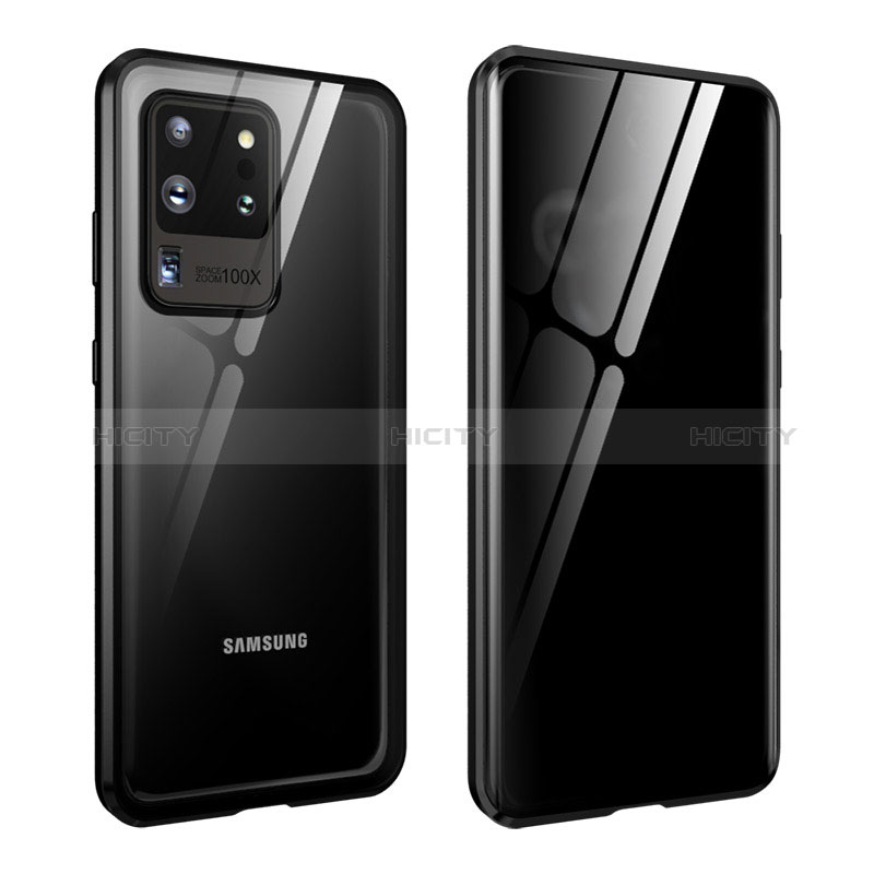 Samsung Galaxy S20 Ultra 5G用ケース 高級感 手触り良い アルミメタル 製の金属製 360度 フルカバーバンパー 鏡面 カバー LK2 サムスン ブラック