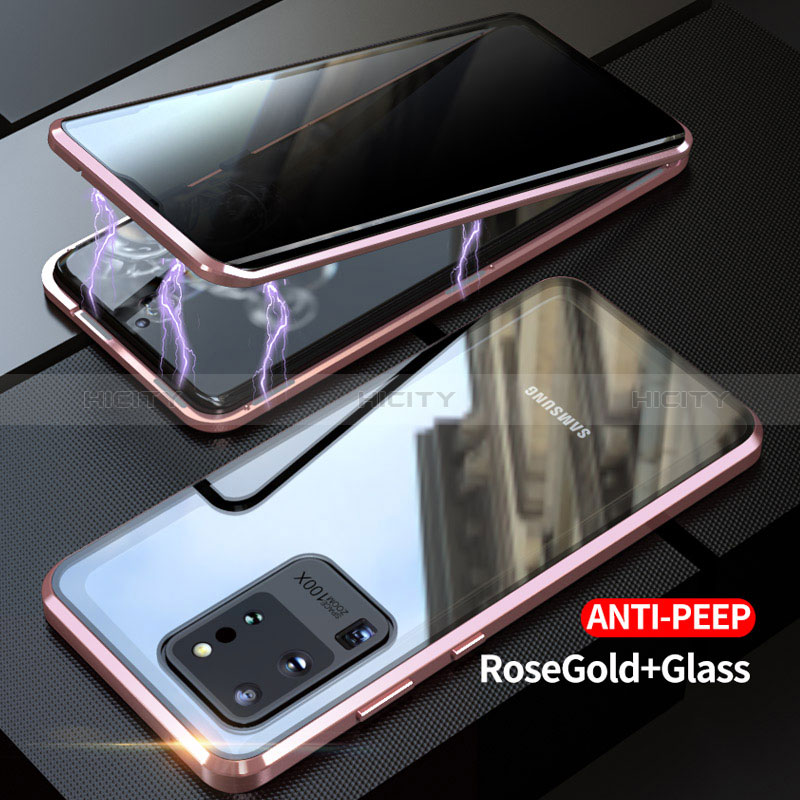 Samsung Galaxy S20 Ultra 5G用ケース 高級感 手触り良い アルミメタル 製の金属製 360度 フルカバーバンパー 鏡面 カバー LK1 サムスン ローズゴールド