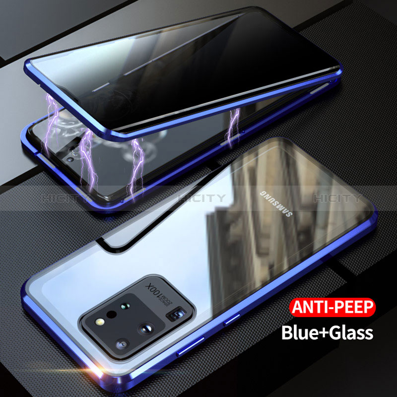 Samsung Galaxy S20 Ultra 5G用ケース 高級感 手触り良い アルミメタル 製の金属製 360度 フルカバーバンパー 鏡面 カバー LK1 サムスン ネイビー