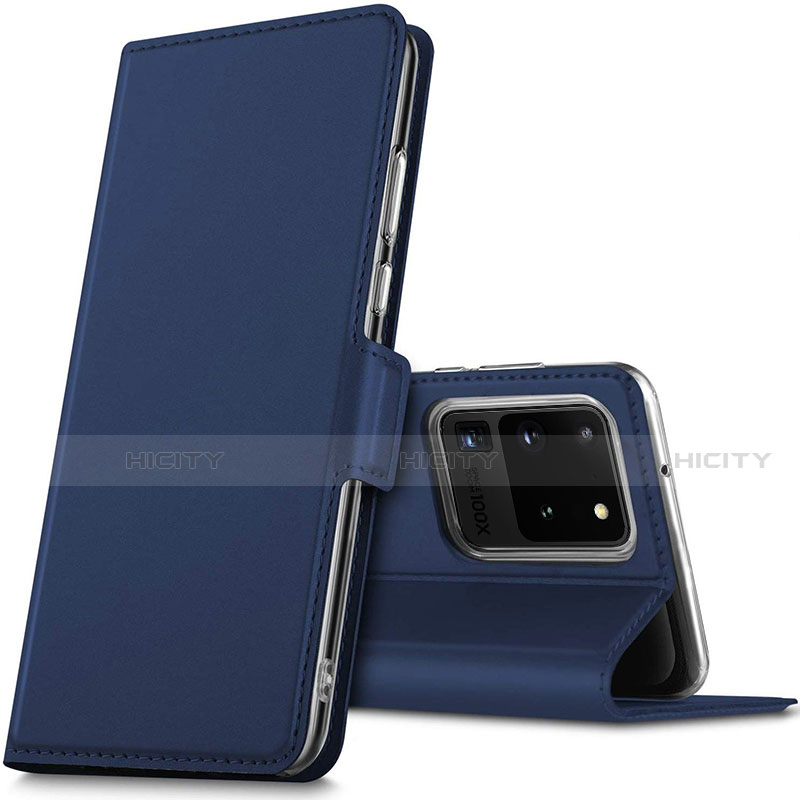 Samsung Galaxy S20 Ultra 5G用手帳型 レザーケース スタンド カバー L02 サムスン ネイビー