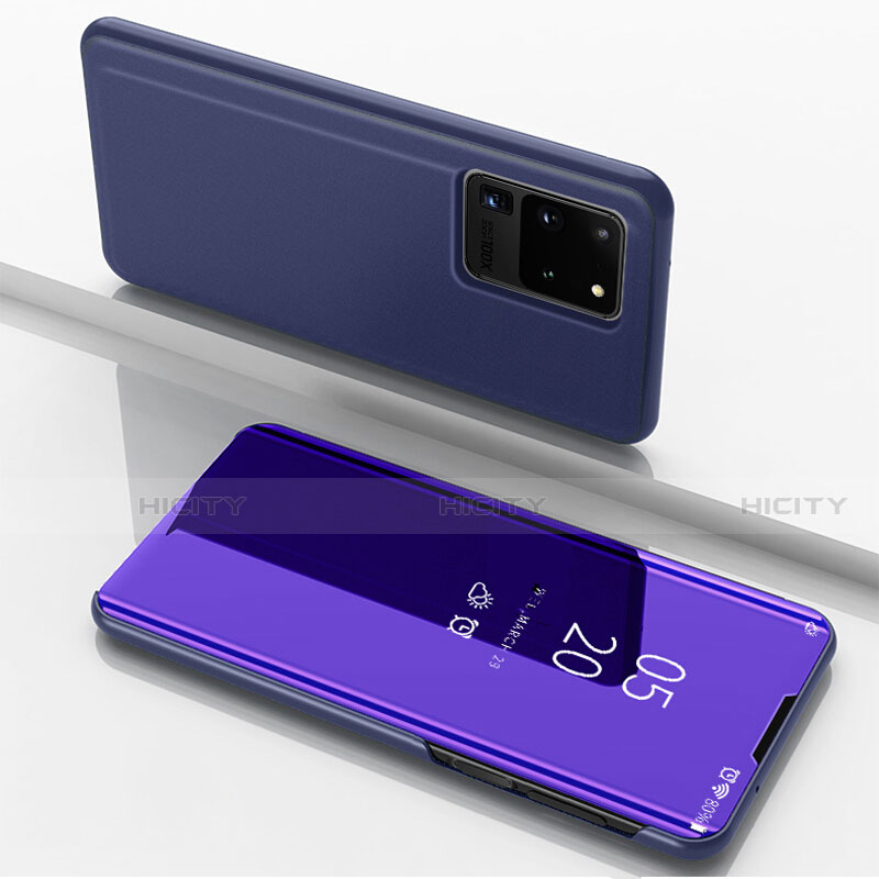 Samsung Galaxy S20 Ultra 5G用手帳型 レザーケース スタンド 鏡面 カバー サムスン パープル