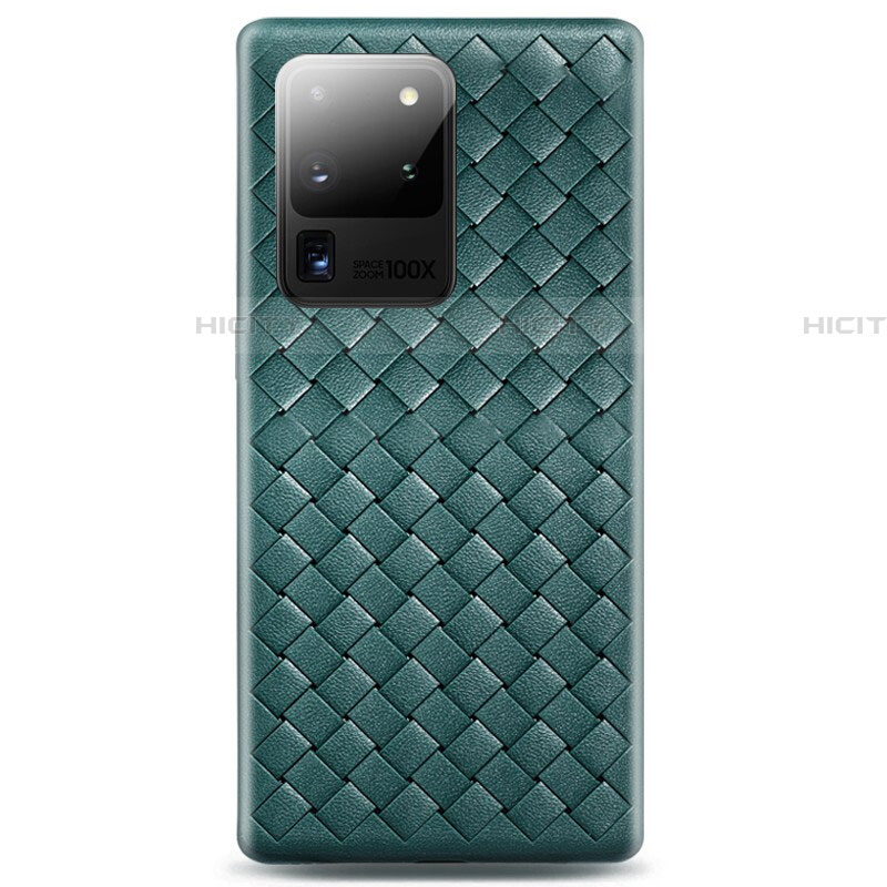 Samsung Galaxy S20 Ultra 5G用シリコンケース ソフトタッチラバー レザー柄 カバー H05 サムスン グリーン