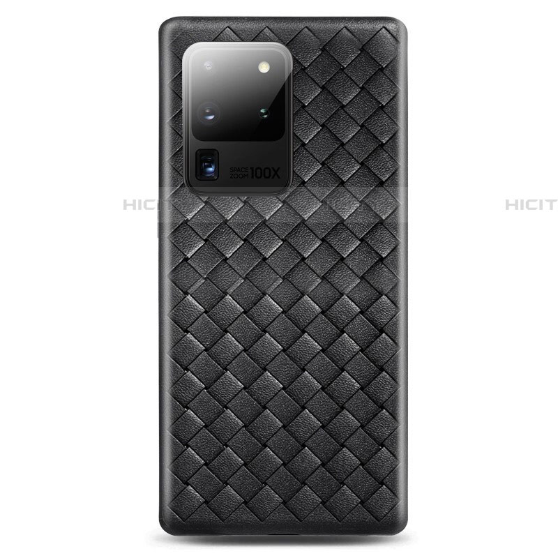 Samsung Galaxy S20 Ultra 5G用シリコンケース ソフトタッチラバー レザー柄 カバー H05 サムスン ブラック