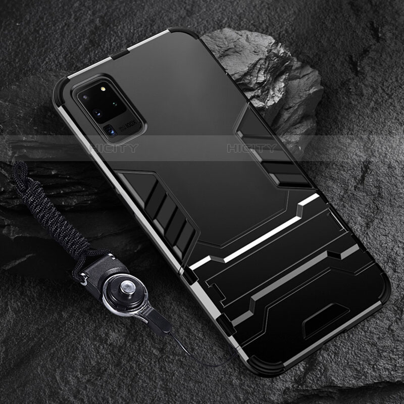 Samsung Galaxy S20 Ultra 5G用ハイブリットバンパーケース スタンド プラスチック 兼シリコーン カバー R01 サムスン ブラック