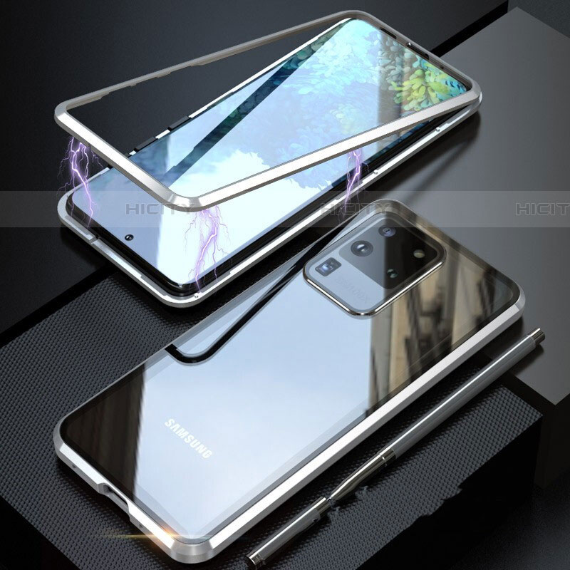 Samsung Galaxy S20 Ultra 5G用ケース 高級感 手触り良い アルミメタル 製の金属製 360度 フルカバーバンパー 鏡面 カバー T01 サムスン シルバー