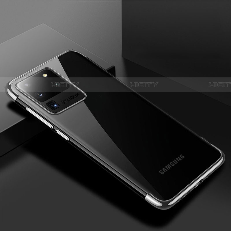 Samsung Galaxy S20 Ultra 5G用極薄ソフトケース シリコンケース 耐衝撃 全面保護 クリア透明 S01 サムスン シルバー
