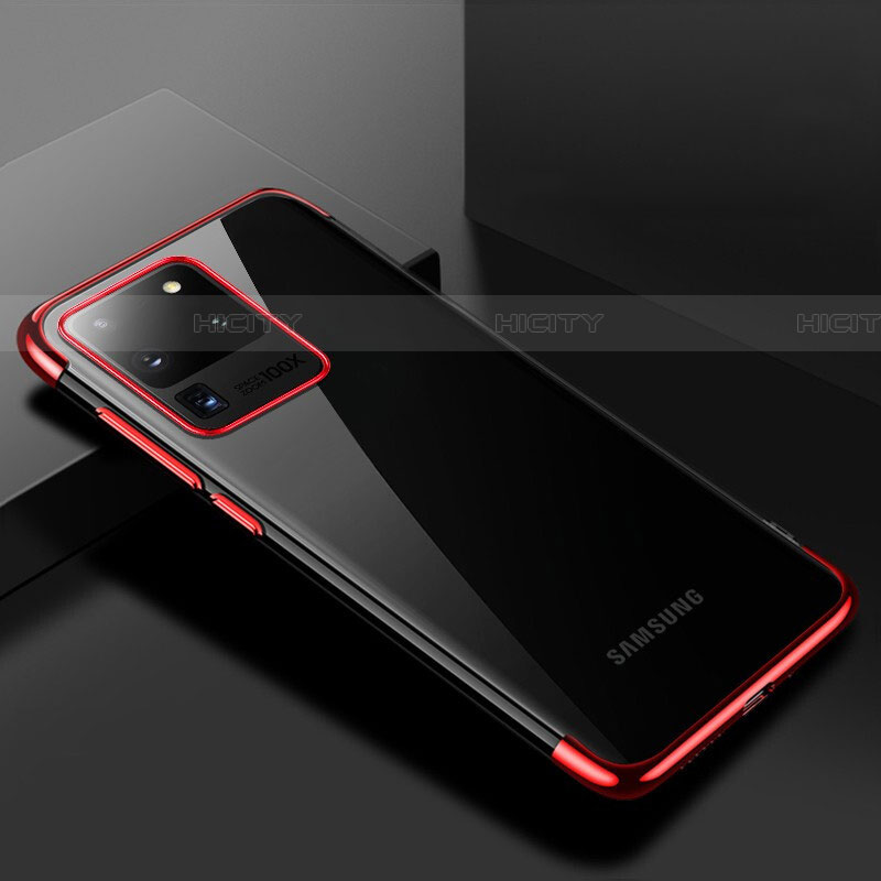 Samsung Galaxy S20 Ultra 5G用極薄ソフトケース シリコンケース 耐衝撃 全面保護 クリア透明 S01 サムスン レッド