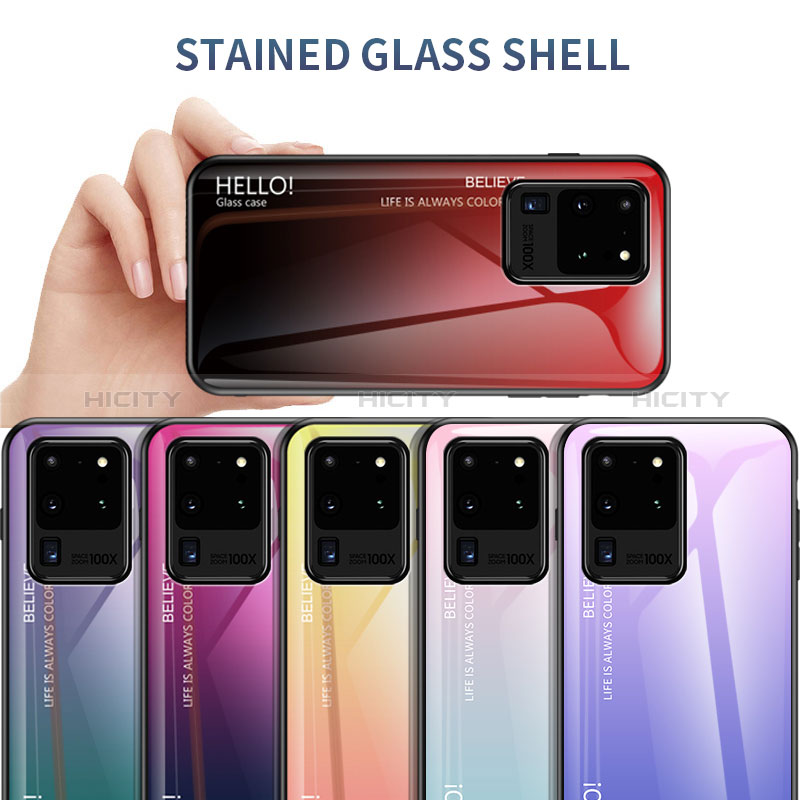 Samsung Galaxy S20 Ultra 5G用ハイブリットバンパーケース プラスチック 鏡面 虹 グラデーション 勾配色 カバー LS1 サムスン 