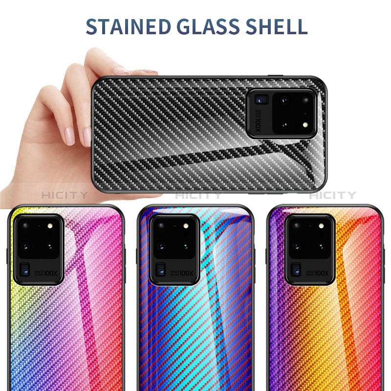 Samsung Galaxy S20 Ultra 5G用ハイブリットバンパーケース プラスチック 鏡面 虹 グラデーション 勾配色 カバー LS2 サムスン 