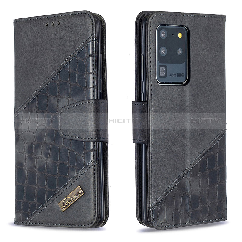 Samsung Galaxy S20 Ultra用手帳型 レザーケース スタンド カバー B03F サムスン ブラック