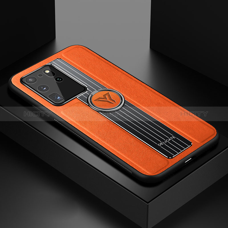 Samsung Galaxy S20 Ultra用シリコンケース ソフトタッチラバー レザー柄 アンドマグネット式 FL1 サムスン オレンジ