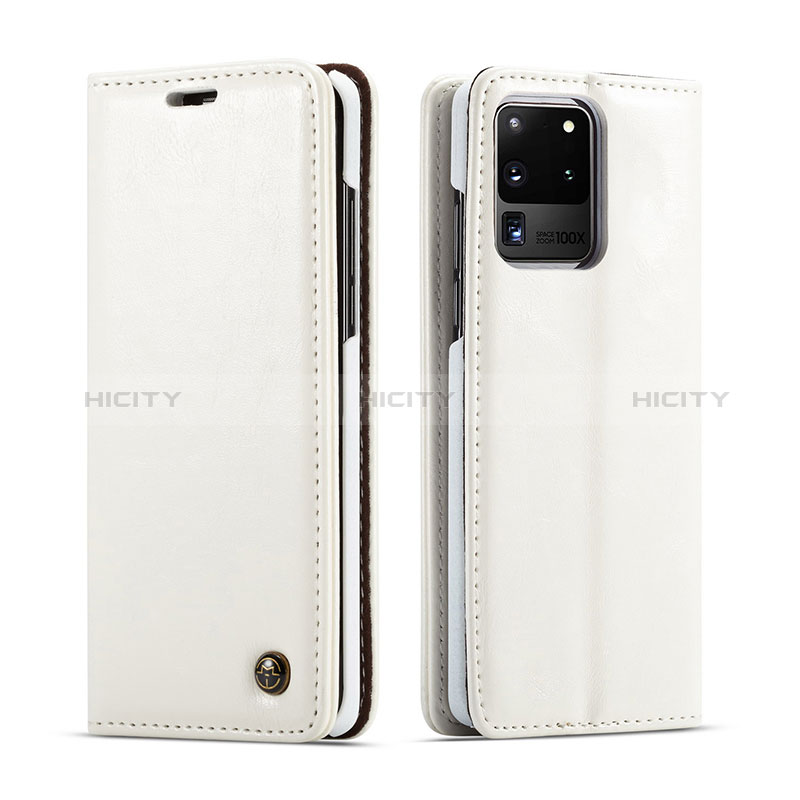 Samsung Galaxy S20 Ultra用手帳型 レザーケース スタンド カバー C03S サムスン ホワイト