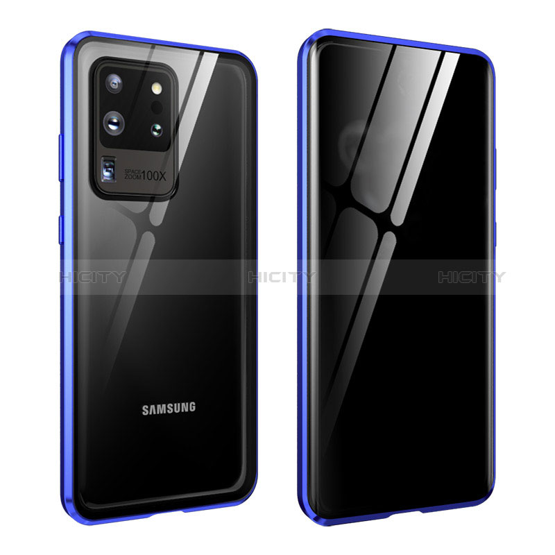 Samsung Galaxy S20 Ultra用ケース 高級感 手触り良い アルミメタル 製の金属製 360度 フルカバーバンパー 鏡面 カバー LK2 サムスン ネイビー