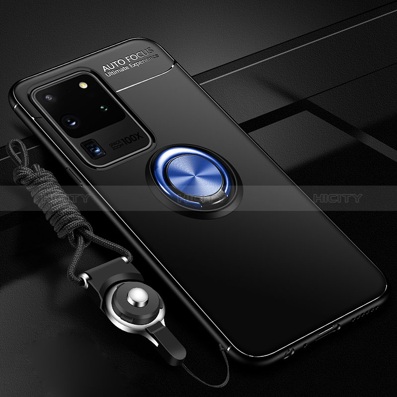 Samsung Galaxy S20 Ultra用極薄ソフトケース シリコンケース 耐衝撃 全面保護 アンド指輪 マグネット式 バンパー JM3 サムスン ネイビー・ブラック