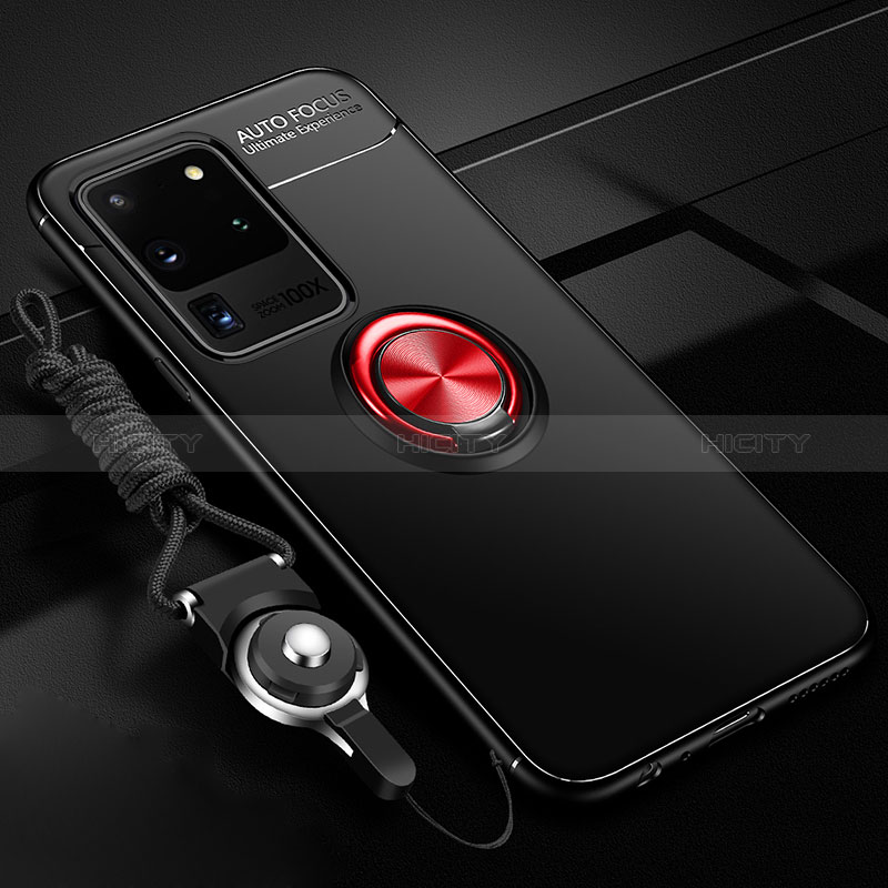 Samsung Galaxy S20 Ultra用極薄ソフトケース シリコンケース 耐衝撃 全面保護 アンド指輪 マグネット式 バンパー JM3 サムスン レッド・ブラック
