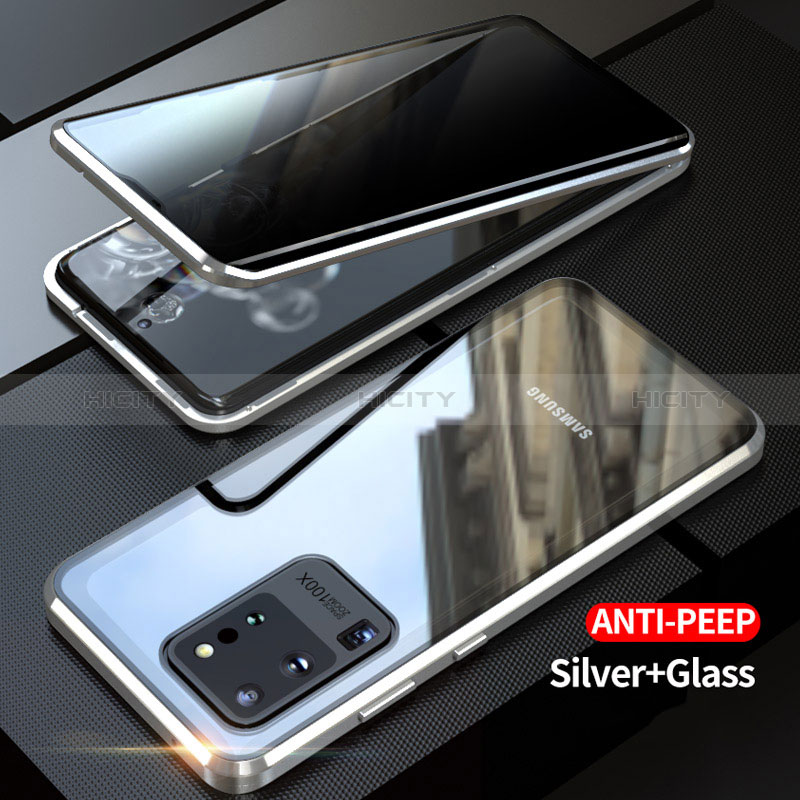 Samsung Galaxy S20 Ultra用ケース 高級感 手触り良い アルミメタル 製の金属製 360度 フルカバーバンパー 鏡面 カバー LK1 サムスン シルバー