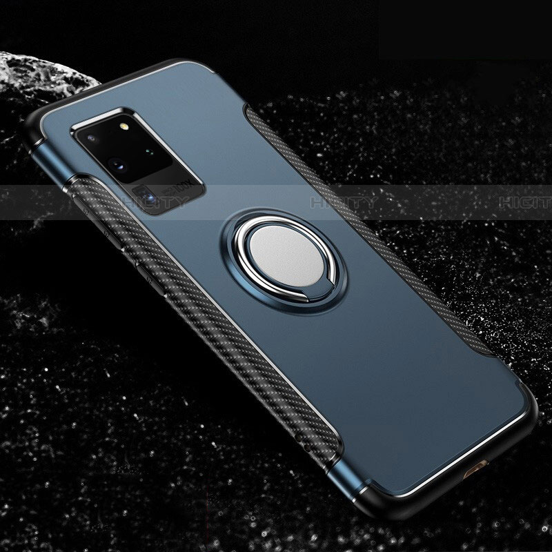 Samsung Galaxy S20 Ultra用ハイブリットバンパーケース プラスチック アンド指輪 マグネット式 R03 サムスン ブルー