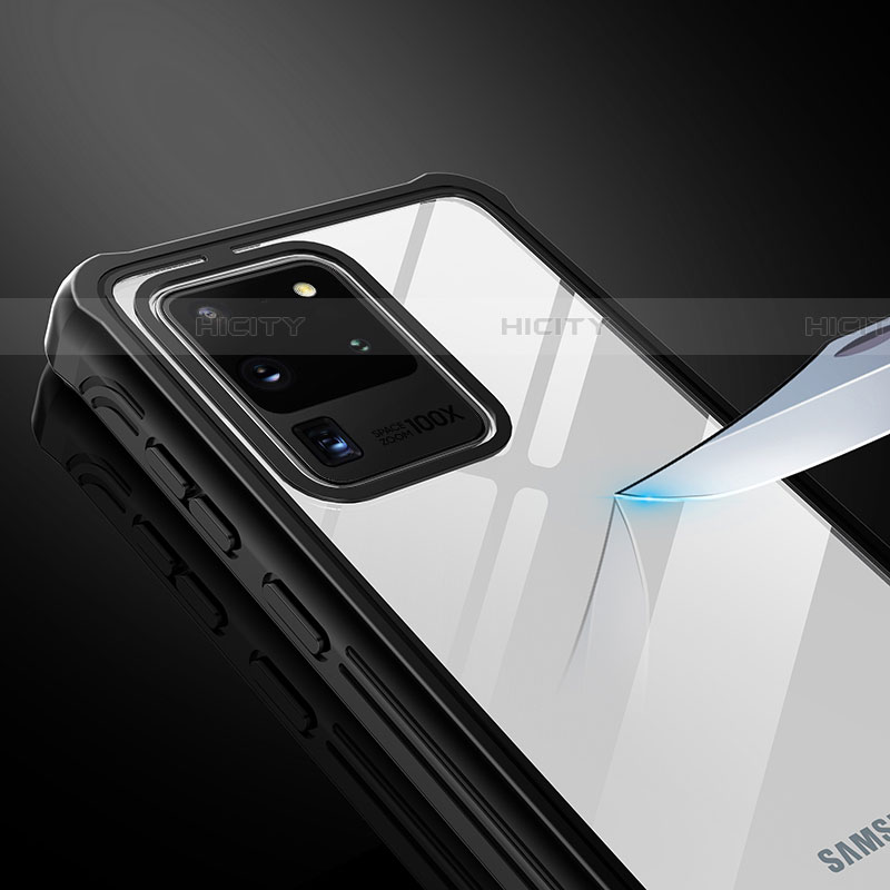 Samsung Galaxy S20 Ultra用360度 フルカバーハイブリットバンパーケース クリア透明 プラスチック 鏡面 サムスン ブラック