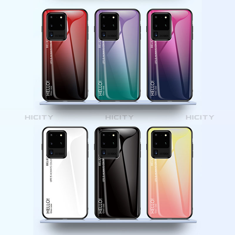 Samsung Galaxy S20 Ultra用ハイブリットバンパーケース プラスチック 鏡面 虹 グラデーション 勾配色 カバー LS1 サムスン 
