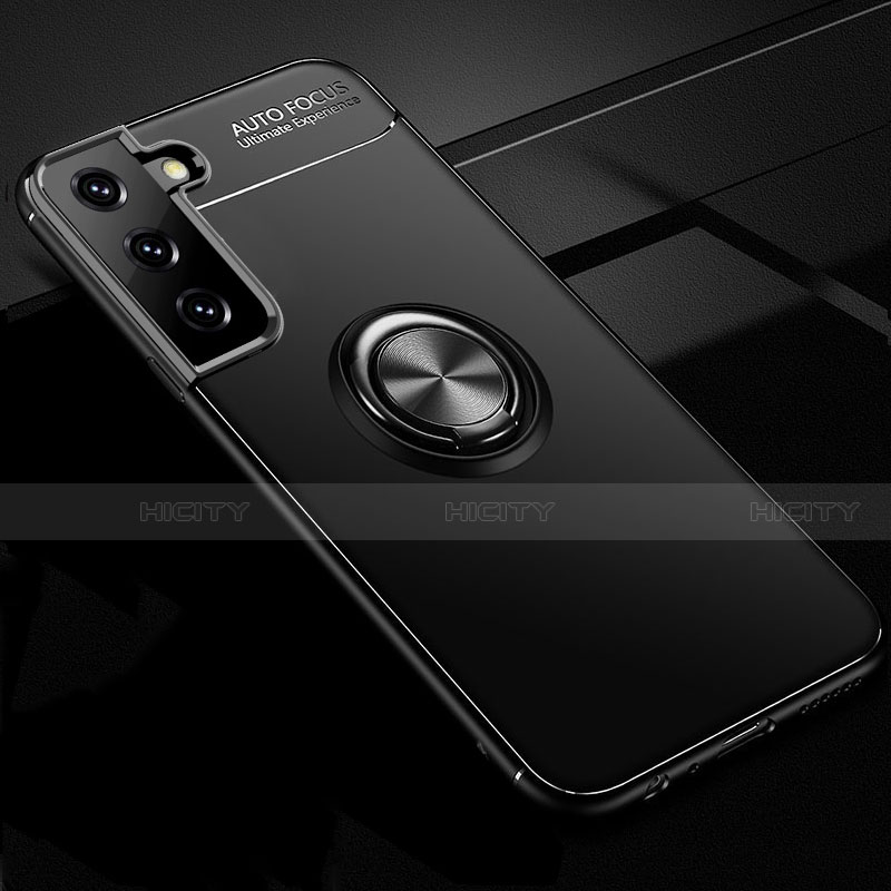 Samsung Galaxy S21 5G用極薄ソフトケース シリコンケース 耐衝撃 全面保護 アンド指輪 マグネット式 バンパー サムスン ブラック
