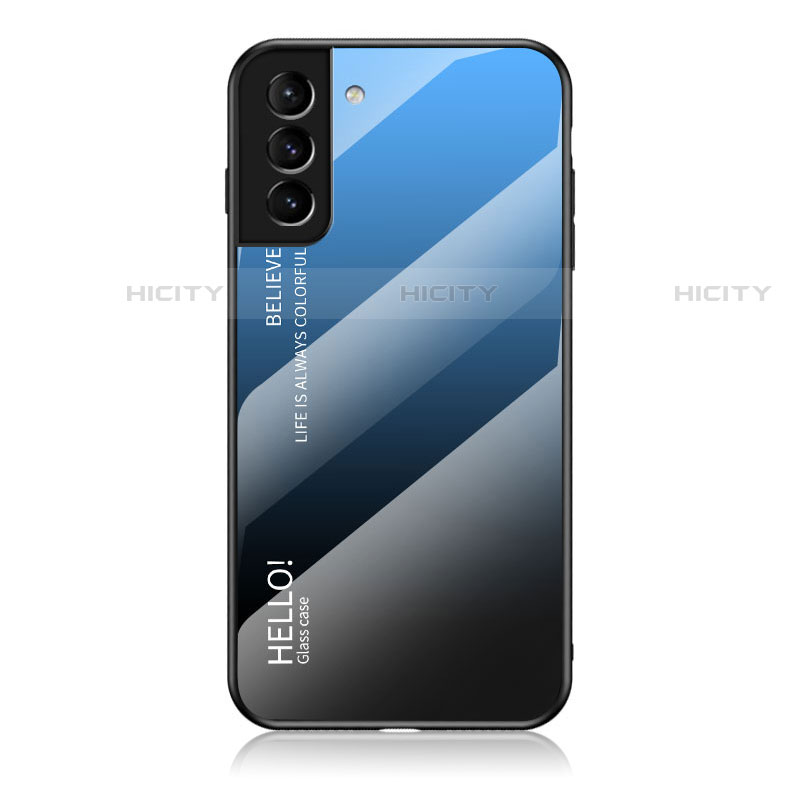 Samsung Galaxy S21 5G用ハイブリットバンパーケース プラスチック 鏡面 虹 グラデーション 勾配色 カバー M02 サムスン ネイビー