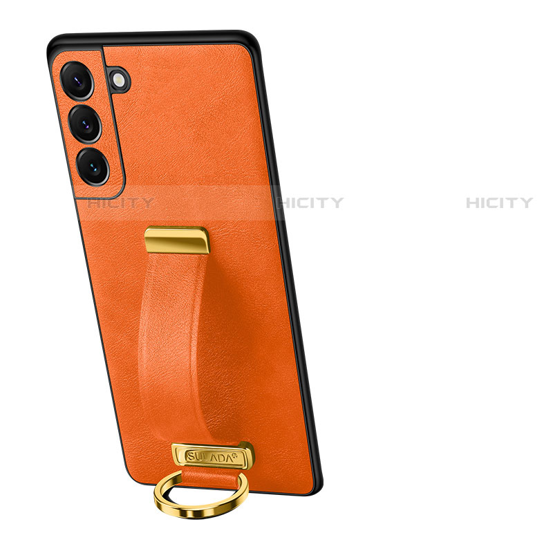 Samsung Galaxy S21 5G用ケース 高級感 手触り良いレザー柄 S05 サムスン オレンジ