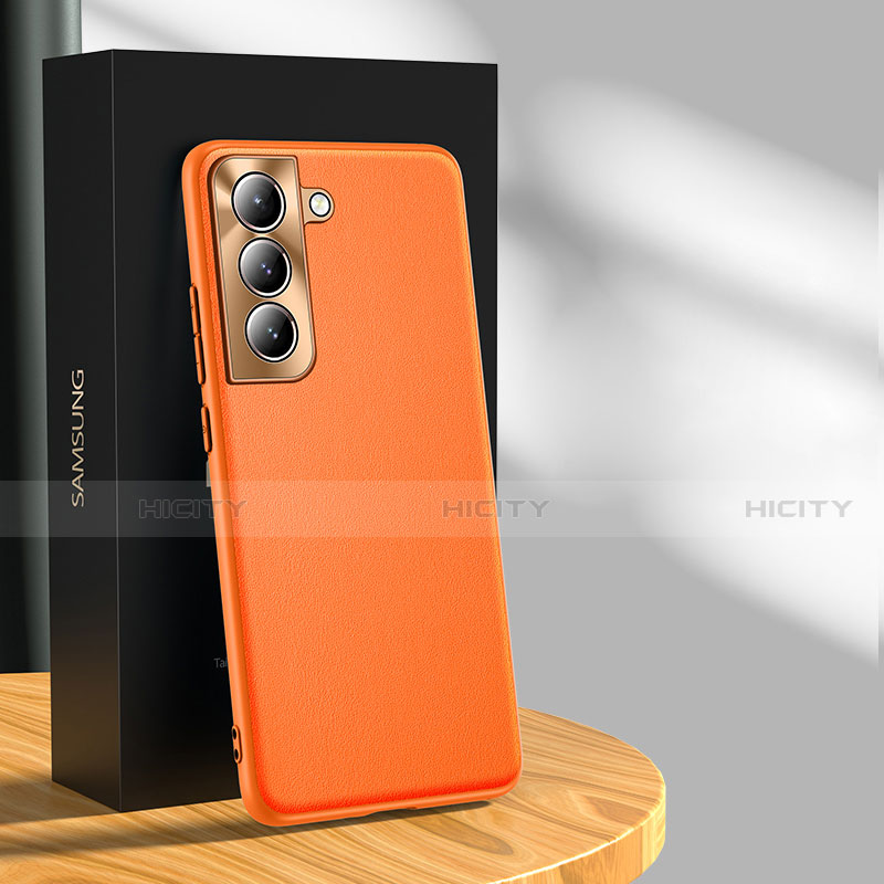 Samsung Galaxy S21 5G用ケース 高級感 手触り良いレザー柄 R03 サムスン オレンジ