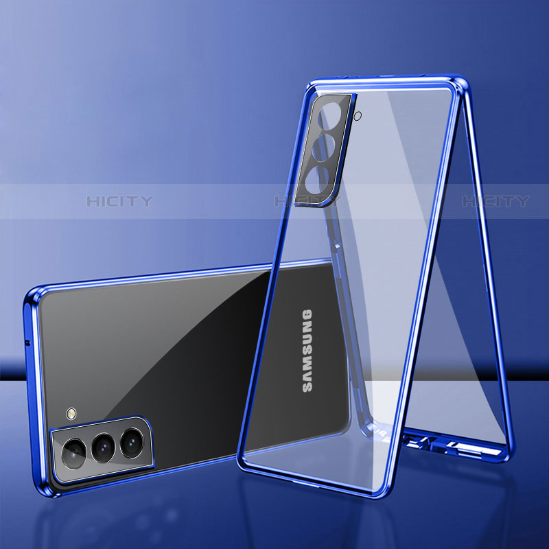 Samsung Galaxy S21 5G用ケース 高級感 手触り良い アルミメタル 製の金属製 360度 フルカバーバンパー 鏡面 カバー M03 サムスン ネイビー