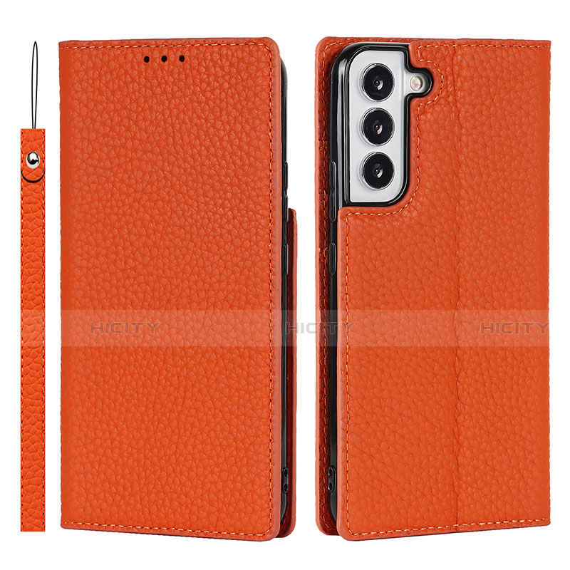 Samsung Galaxy S21 5G用手帳型 レザーケース スタンド カバー D01T サムスン オレンジ