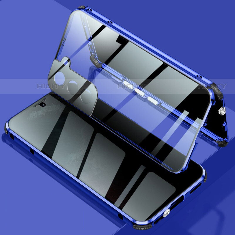 Samsung Galaxy S21 5G用ケース 高級感 手触り良い アルミメタル 製の金属製 360度 フルカバーバンパー 鏡面 カバー M02 サムスン ネイビー